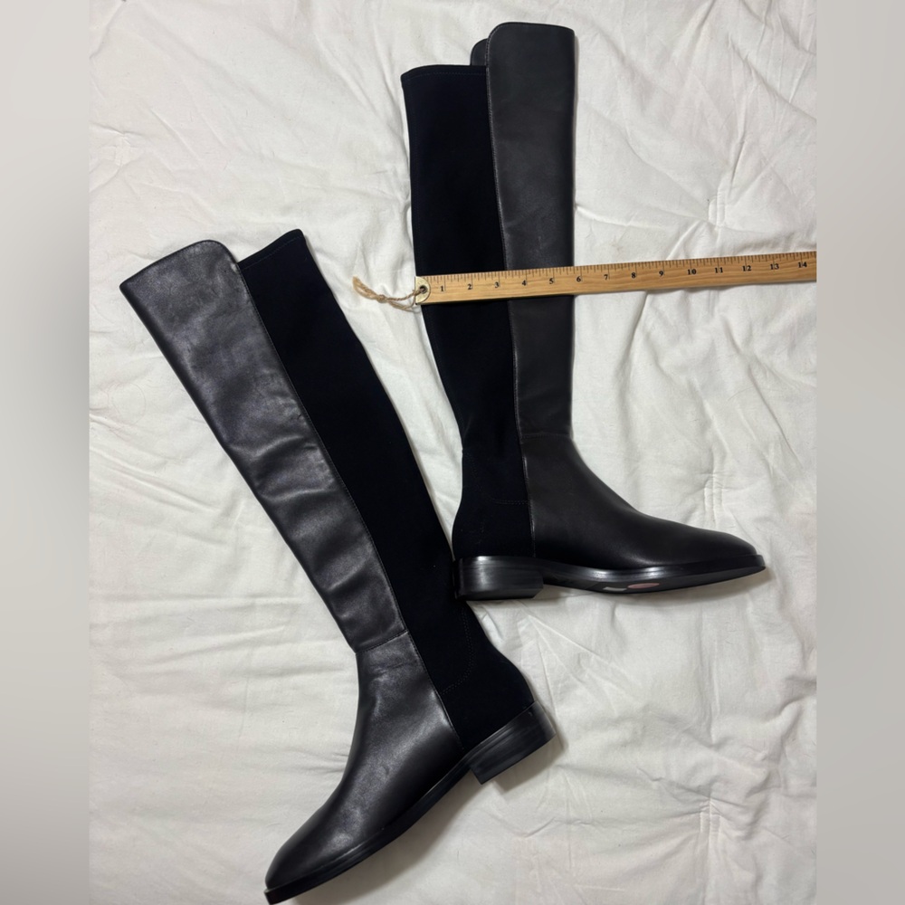 Stuart Weitzman Black Stretch Leather Riding Boots - Picture 3 of 6